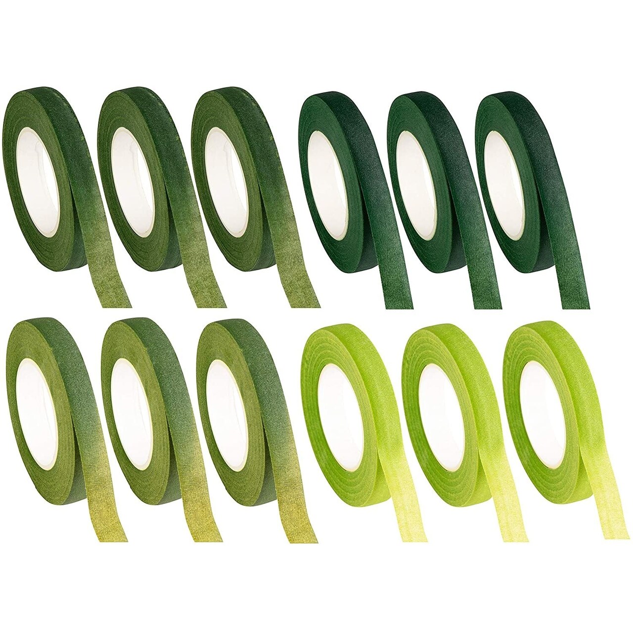 Juvale Green Floral Tape Variety Pack - 12 Rolls, 0.47 in x 30 Yd, 4 Shades Including Lime & Grass Green - Stem Tape for Fresh Flowers, Wrap for Artificial Blooms & Crafts